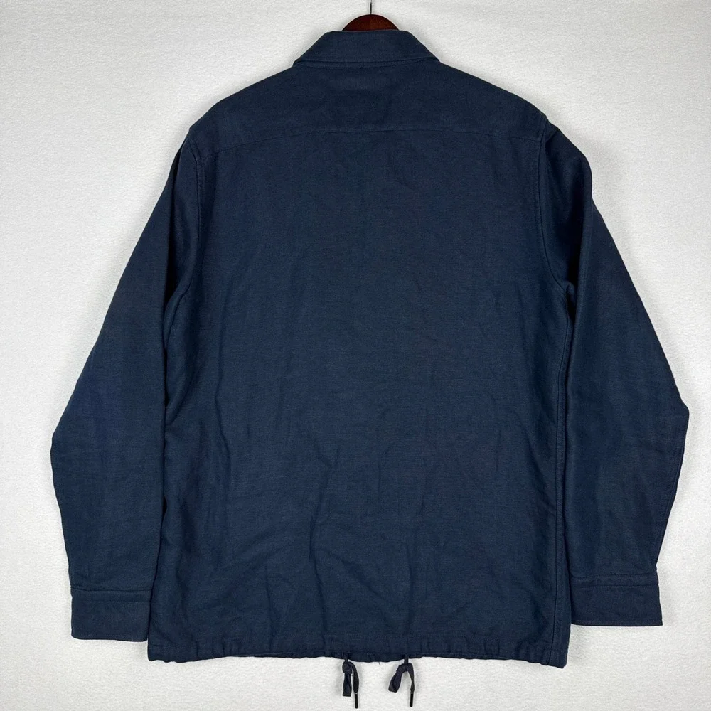 Banana Republic Linen Shacket Mens Large Tall Coaches Shirt Jacket Navy Blue - Picture 3 of 10